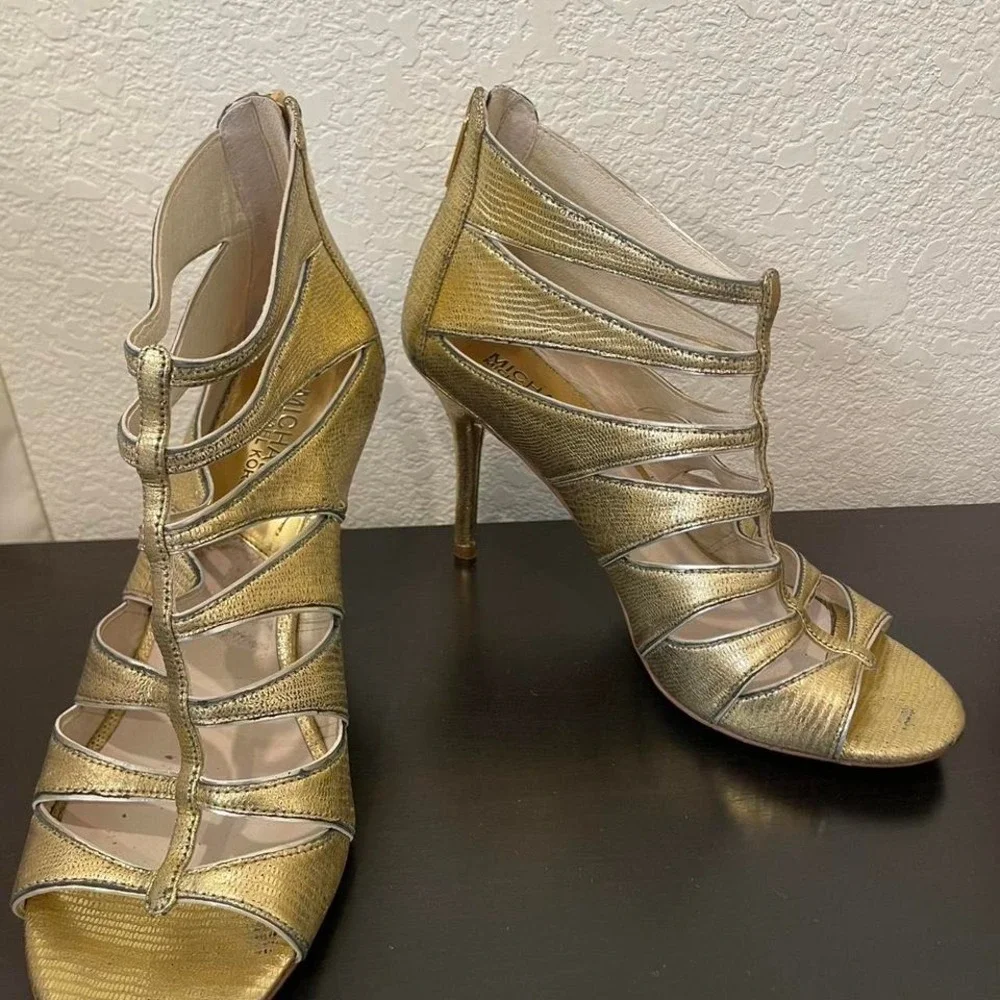Michael kors strappy gold high heels 8.5 Women's Glam Shoes‎ Evening wear
